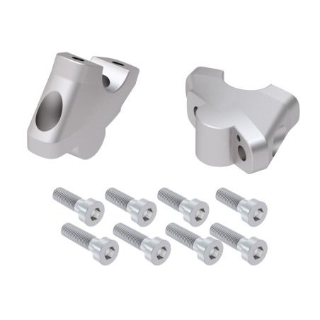 Hepco Becker 42457651 00 09 Rialzo manubrio con offset 30 mm alto, 21 mm indietro, argento per Royal Enfield Super Meteor 650 da