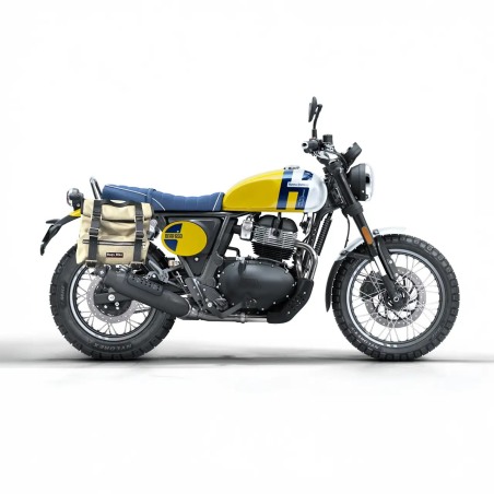Bags & Bike Sahara-BEARG Borsa Laterale Sahara Canvas Grigia Con Finiture Cuoio Per Royal Enfield Bear 650