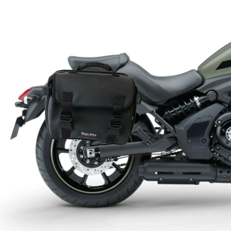 Bags & Bike ADVENTUR-K-VUL Borsa Laterale Per Kawasaki Vulcan 650 In Pelle O Pvc Idrorepellente, Apertura Dall’alto, Capacità 12