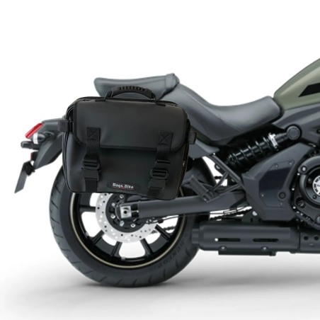 Bags & Bike ADVENTUR-K-VUL Borsa Laterale Per Kawasaki Vulcan 650 In Pelle O Pvc Idrorepellente, Apertura Dall’alto, Capacità 12