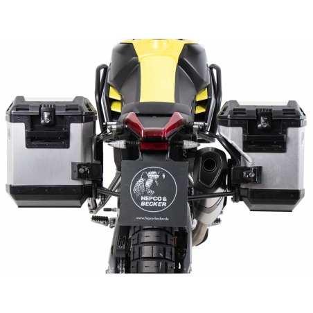 Hepco Becker 6517687 00 01-00-40 Portavaligie laterale nero con valigie Xplorer argento per Aprilia Tuareg 660 Rally dal 2025