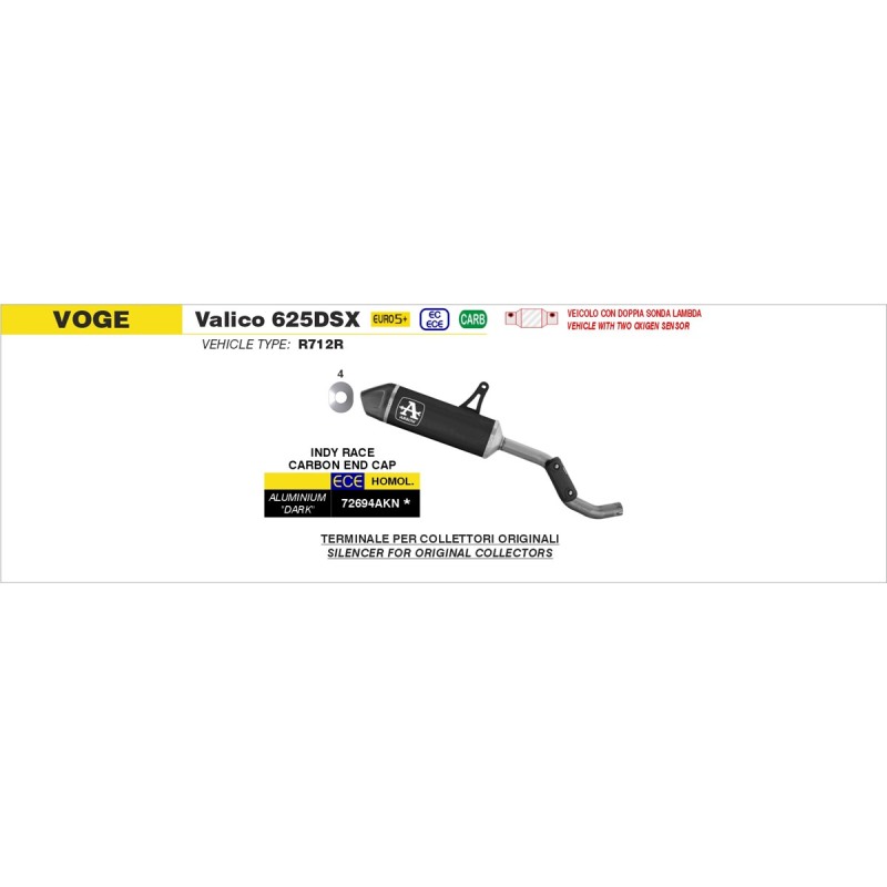 Arrow 72694AKN terminale Indy Race Dark alluminio per Voge 625 DSX 2025 Arrow 72694AKN terminale Indy Race Dark alluminio per Voge 625 DSX 2025