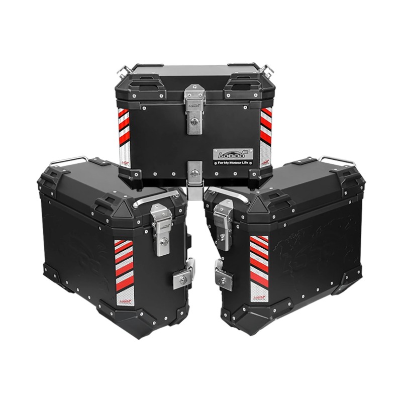 LOBOO Tris valigie in alluminio nero: 35L SX 30L DX e 36L Bauletto