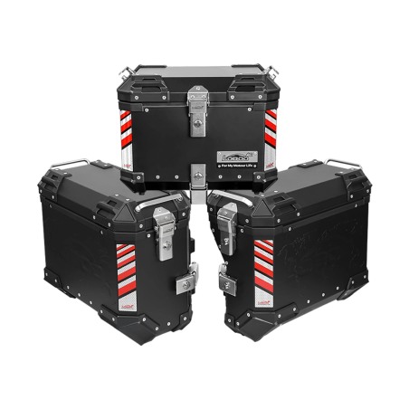 LOBOO Tris valigie in alluminio nero: 35L SX 30L DX e 36L Bauletto