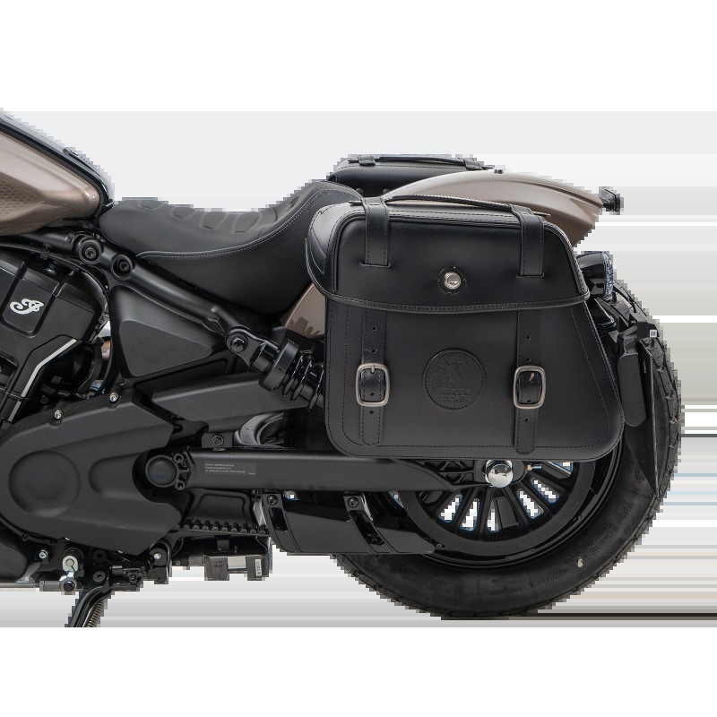 Hepco Becker 6277697 00 01 Set: Portaborse tubolare Cutout con borse in pelle Rugged nere per Indian Scout Bobber dal 2025