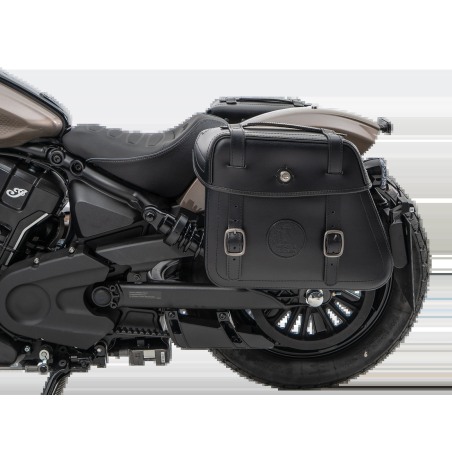 Hepco Becker 6277697 00 01 Set: Portaborse tubolare Cutout con borse in pelle Rugged nere per Indian Scout Bobber dal 2025