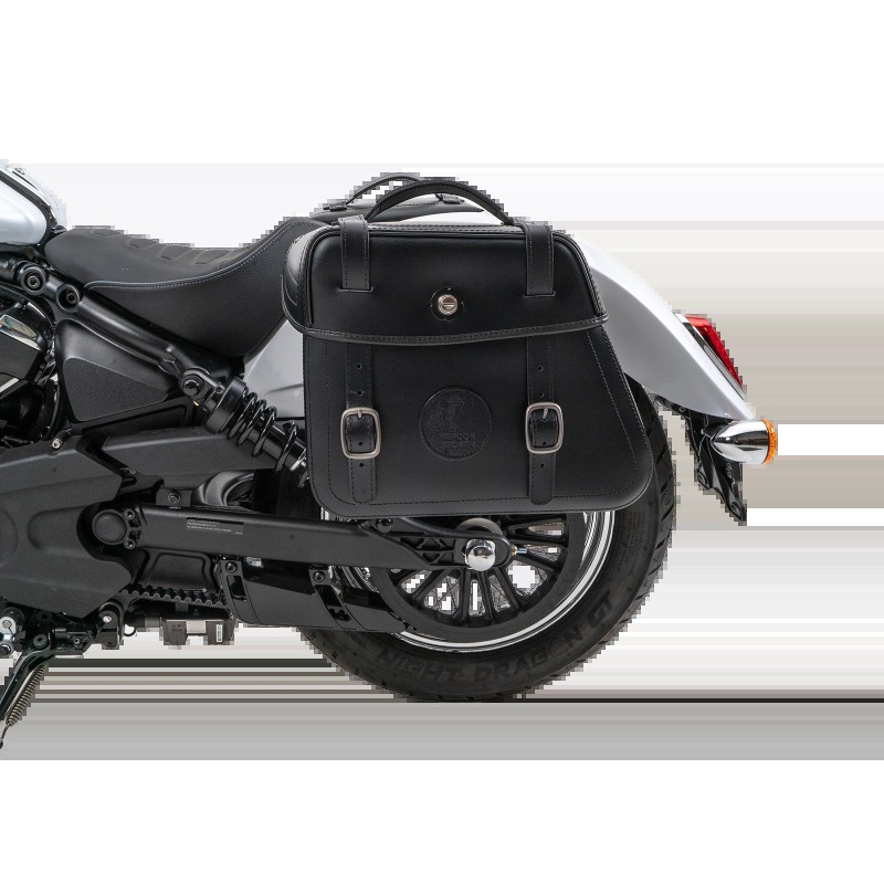 Hepco Becker 6277698 00 01 Set: Supporto tubolare Cutout con borse in pelle Rugged nere per Indian Scout Classic dal 2025