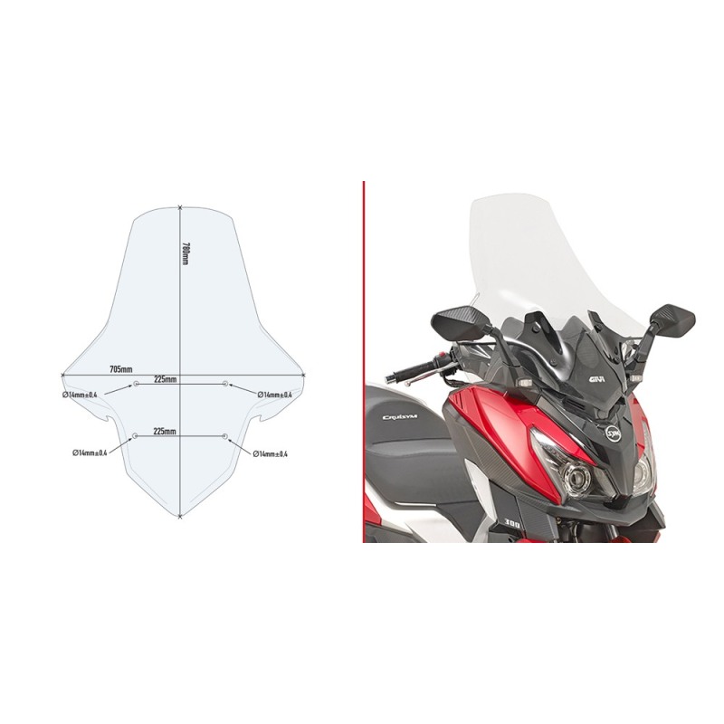 Givi 7056DT Parabrezza alto trasparente per SYM Cruisym 300 (17  18) e Joymax Z 300 (19)