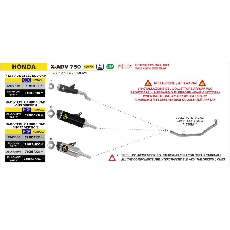 Arrow 71798MI collettore Racing Honda X-ADV 750 dal 2025