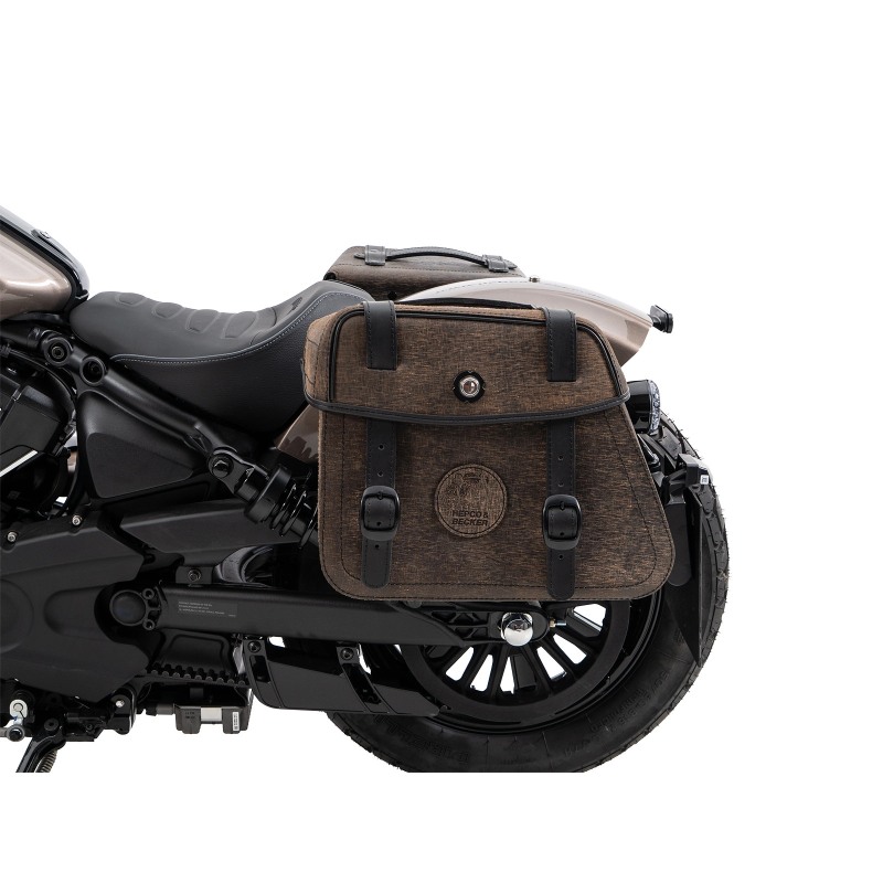 Hepco Becker 6277697 00 08 Set: Portaborse tubolare Cutout con borse in pelle Rugged marroni per Indian Scout Bobber dal 2025