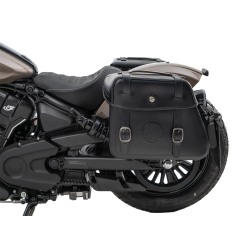 Hepco Becker 6277697 00 01 Set: Portaborse tubolare Cutout con borse in pelle Rugged nere per Indian Scout Bobber dal 2025