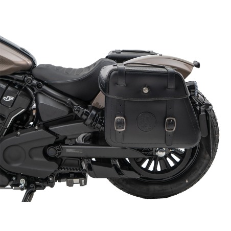 Hepco Becker 6277697 00 01 Set: Portaborse tubolare Cutout con borse in pelle Rugged nere per Indian Scout Bobber dal 2025