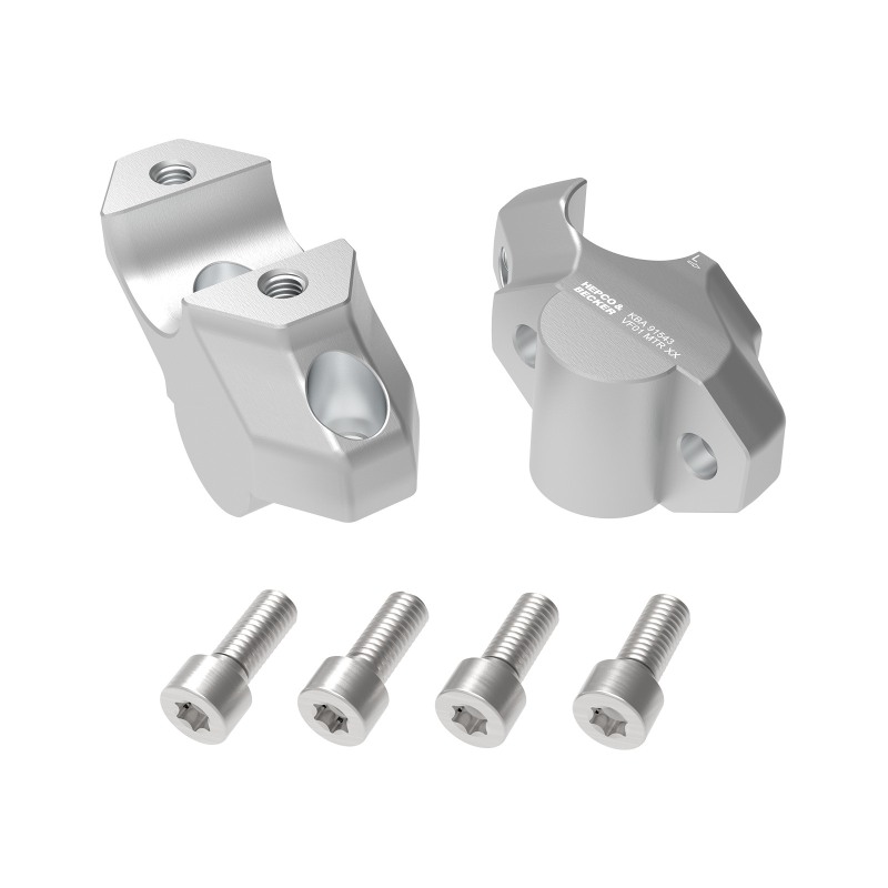 Hepco e Becker 42452558 00 09 Rialzi Manubrio Argento, Alzata 30 Mm, Arretramento 21 Mm, Per Kawasaki KLE 500/SE Dal 2026