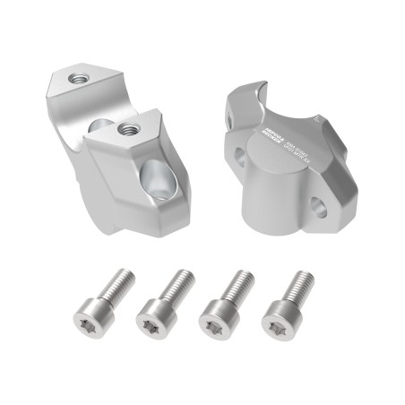 Hepco e Becker 42452558 00 09 Rialzi Manubrio Argento, Alzata 30 Mm, Arretramento 21 Mm, Per Kawasaki KLE 500/SE Dal 2026