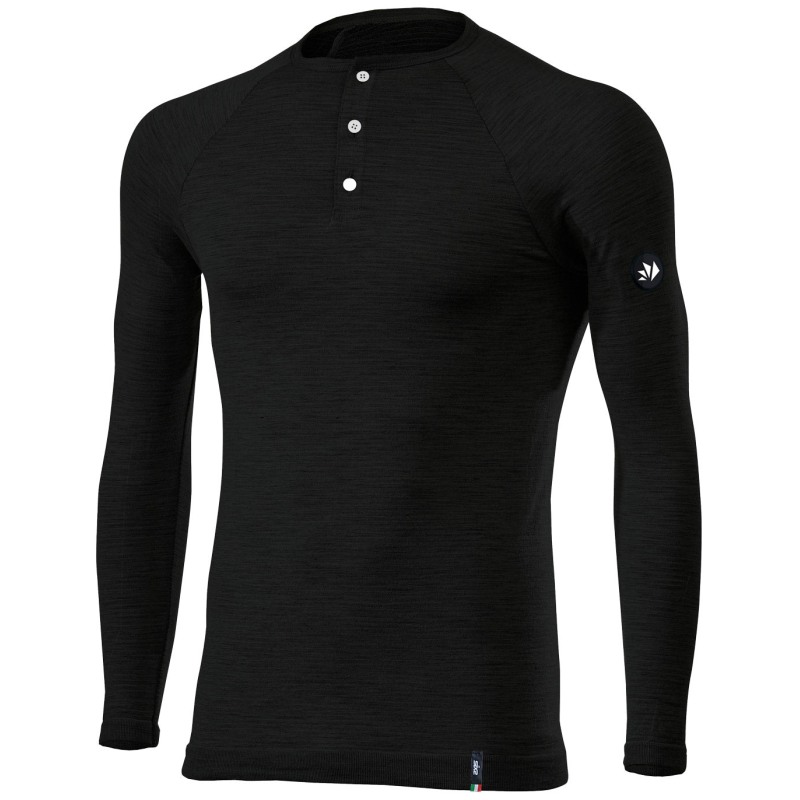Sixs SERAFINO MERINOS Maglia Henley Maniche Lunghe Carbon Merino Wool® 164 G/M² Wool Black
