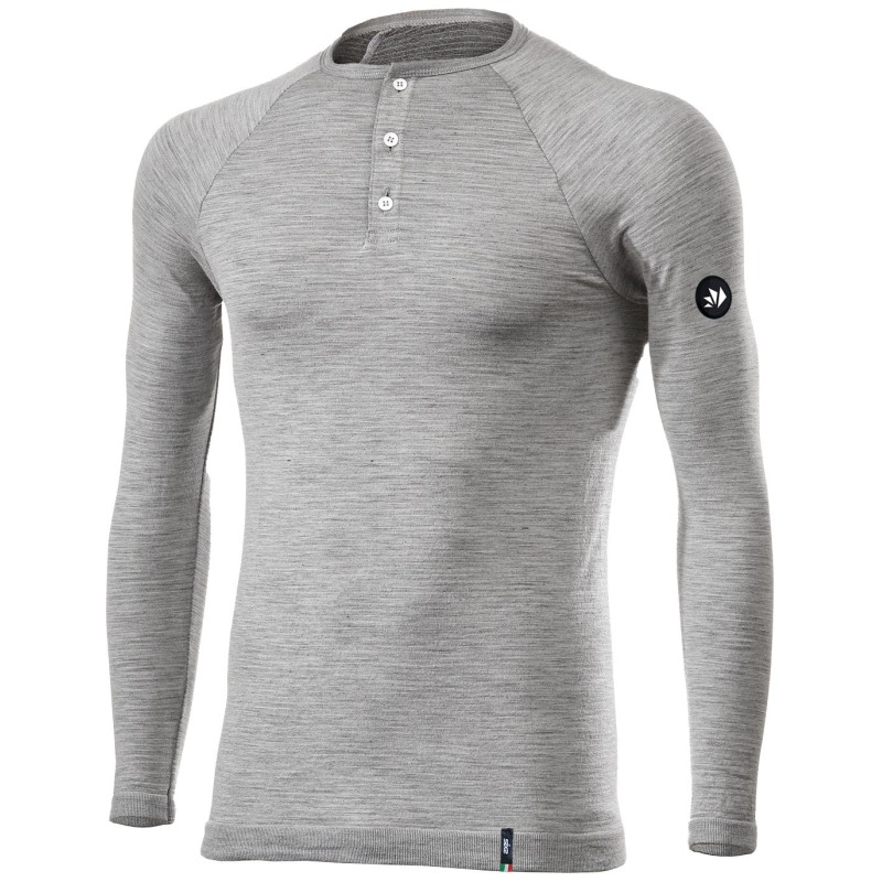 Sixs SERAFINO MERINOS Maglia Henley Maniche Lunghe Carbon Merino Wool® Con Bottoncini Wool Gray