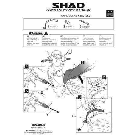 Shad Locks K0GL10SC Kit montaggio antifurto da manubrio Kymco Agility City 125 2016-21