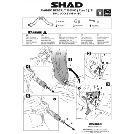 Shad Locks V0BV41SC Antifurto da manubrio Piaggio Beverly 2021