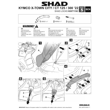 Shad Locks K0XT11SC Staffa montaggio Antifurto da manubrio Kymco X-Town 125/300 CITY/CT