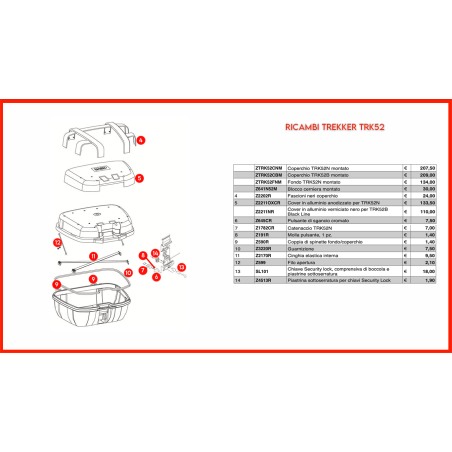 Givi Z2170R Cinghia elastica interna Bauletto Trekker TRK52N / TRK52B