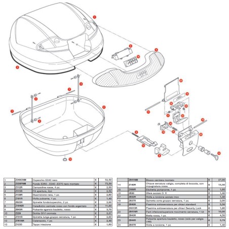 Catadiottro centrale Givi Z1648R valigie E340 rosso