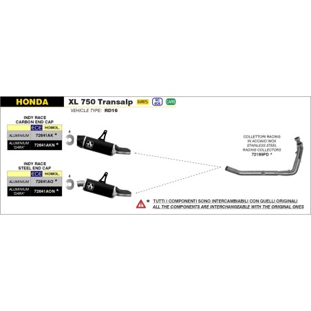 Arrow 72189PD Collettori racing per Honda Transalp XL750 dal 2023