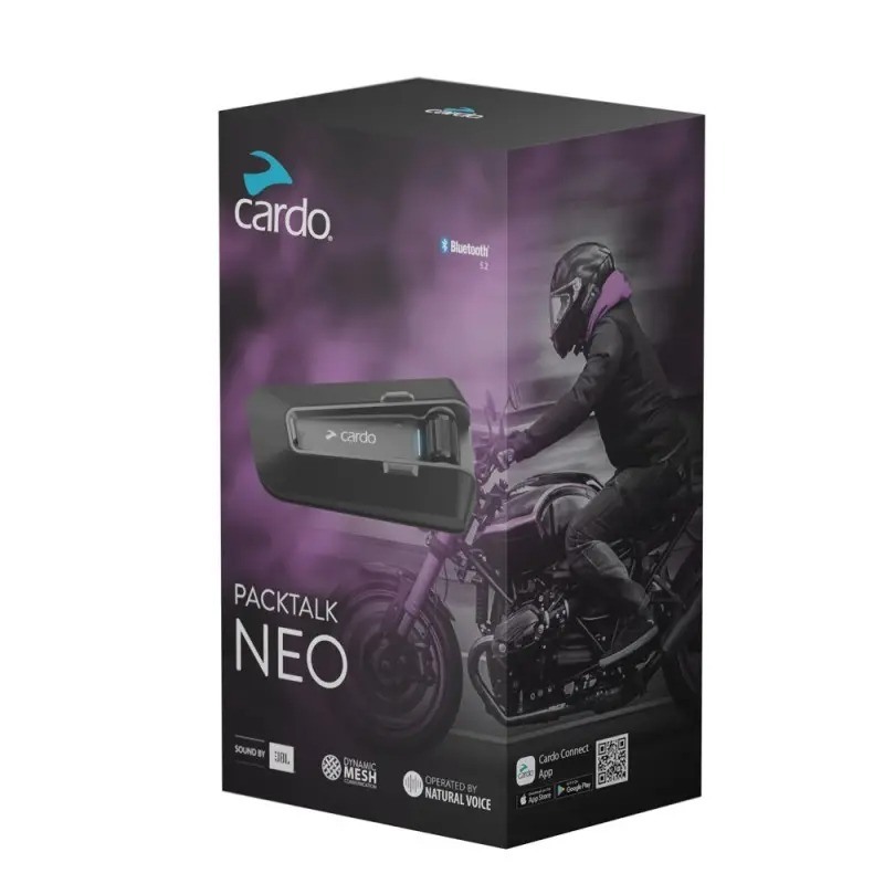 Cardo Packtalk Neo Interfono moto singolo Dynamic Mesh JBL