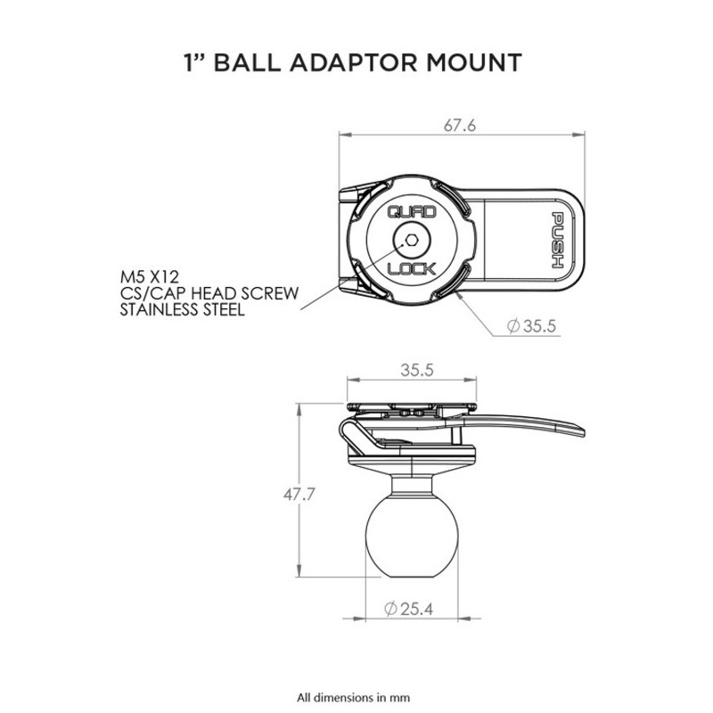 Quad Lock Adattatore a sfera da 1 pollice - Supporto da moto RAM