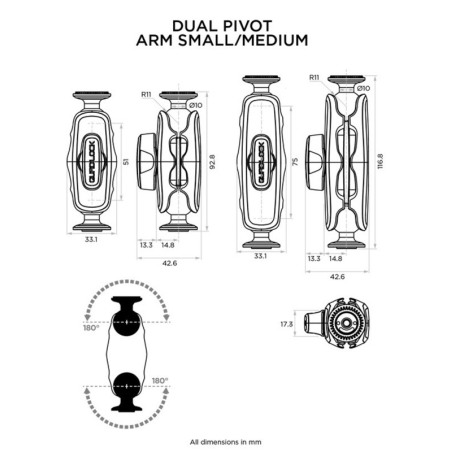 Quad Lock QLP-360-DPS 360 braccio a doppio perno - versione piccola