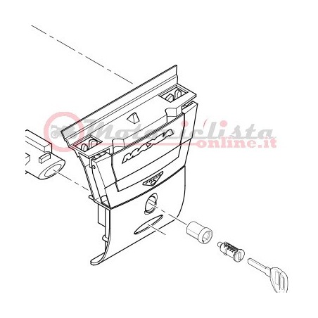 Z695A900SR Ricambi Bauletto GIVI E55 Maxia 3 - E55 Maxia 3 Tech - Frontalino Maniglia color argento - Scritta Maxia