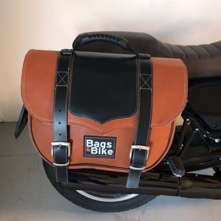 Bags&Bike CLASSIC-01-CN Coppia Di Borse Laterali Modello Classic Cuoio E Nera Per Moto Guzzi V7 2021