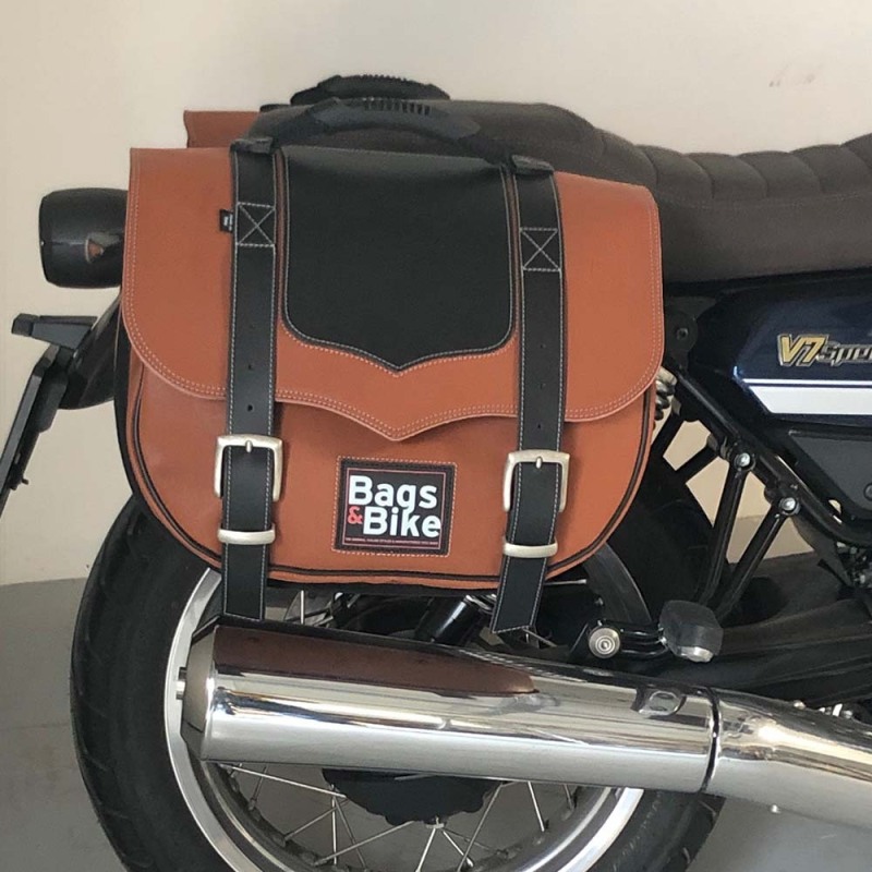 Bags&Bike Borse Laterali Classic Cuoio E Nera Moto Guzzi V7 Special