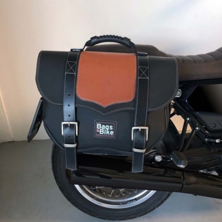 Bags&Bike CLASSIC-01-NC Coppia Di Borse Laterali Modello Classic Nera E Cuoio Per Moto Guzzi V7 2021