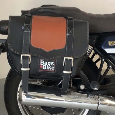 Bags&Bike CLASSIC-01-NC-S Coppia Di Borse Laterali Modello Classic Nera E Cuoio Per Moto Guzzi V7 2021 Special