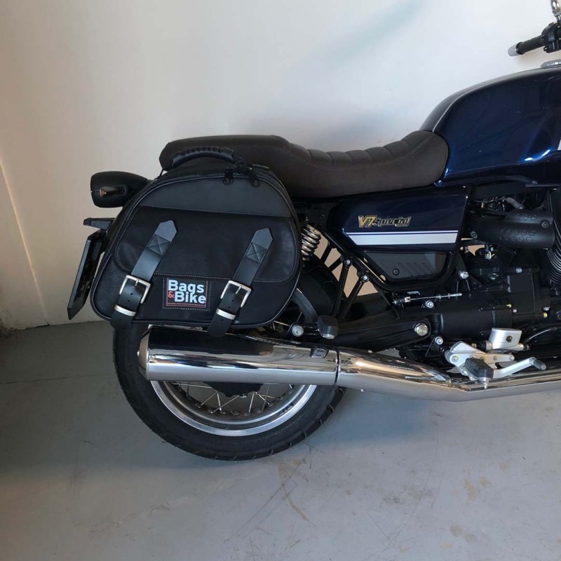 Sacs Latéraux Moto En Pelle Noire - 13 Litres - 2 Compartiments - Neufs