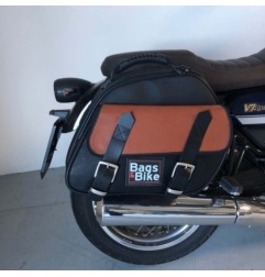 Bags&Bike EXPLORER 2 Coppia Di Borse Laterali Modello Explorer Nera E Cuoio Per Moto Guzzi V7 2021