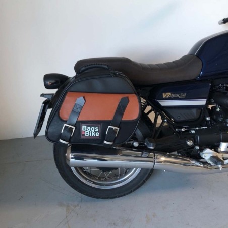 Bags&Bike EXPLORER 2/2 Coppia Di Borse Laterali Modello Explorer Nera E Cuoio Per Moto Guzzi V7 2021