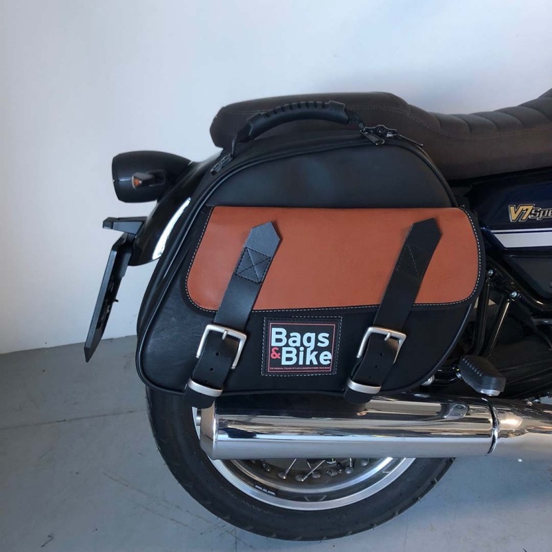 Borse Laterali Explorer Nere E Cuoio Per Moto Guzzi V7 850 Special