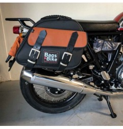 Bags&Bike EXPLORER/N/C/IC Coppia Di Borse Laterali Modello Explorer Nera E Cuoio Per Interceptor E Continental Royal Enfield