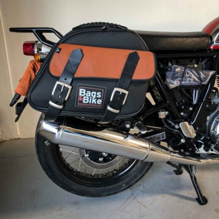 Bags&Bike EXPLORER/N/C/IC Coppia Di Borse Laterali Modello Explorer Nera E Cuoio Per Interceptor E Continental Royal Enfield