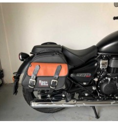 Bags&Bike EXPLORER/N/C/MET Coppia Di Borse Laterali Modello Explorer Nera E Cuoio Per Meteor 350 Royal Enfield