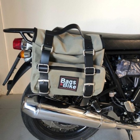 Bags&Bike SAHARA/IC Coppia Di Borse Laterali Modello Sahara In Canvas Grigio Per Interceptor Continental Royal Enfield