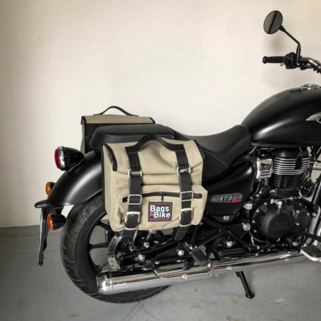 Bags&Bike SAHARA/MET Coppia Di Borse Laterali Modello Sahara In Canvas Grigio Per Meteor 350 Royal Enfield