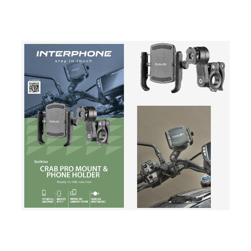 Interphone Quiklox Crab Mount Phone Holder Supporto cellulare