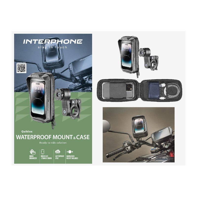 Interphone Quiklocx Supporto cellulare impermeabile da manubrio moto