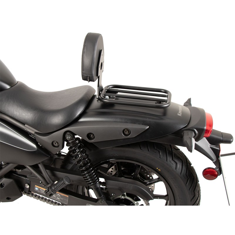 Portapacchi Posteriore Con Schienale Conducente Per Kawasaki Vulcan VN650 2015-2024 - Sissy Bar In Acciaio Con Cuscino In Pelle PU - Nero